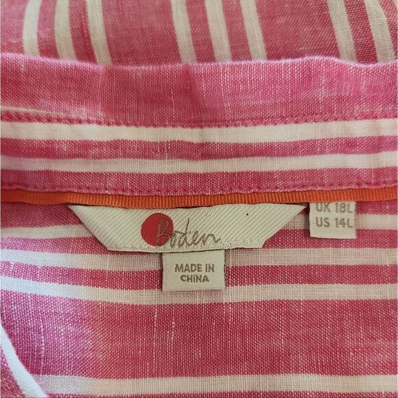 Boden Striped Linen Button Down Top Size 14L - Picture 5 of 6